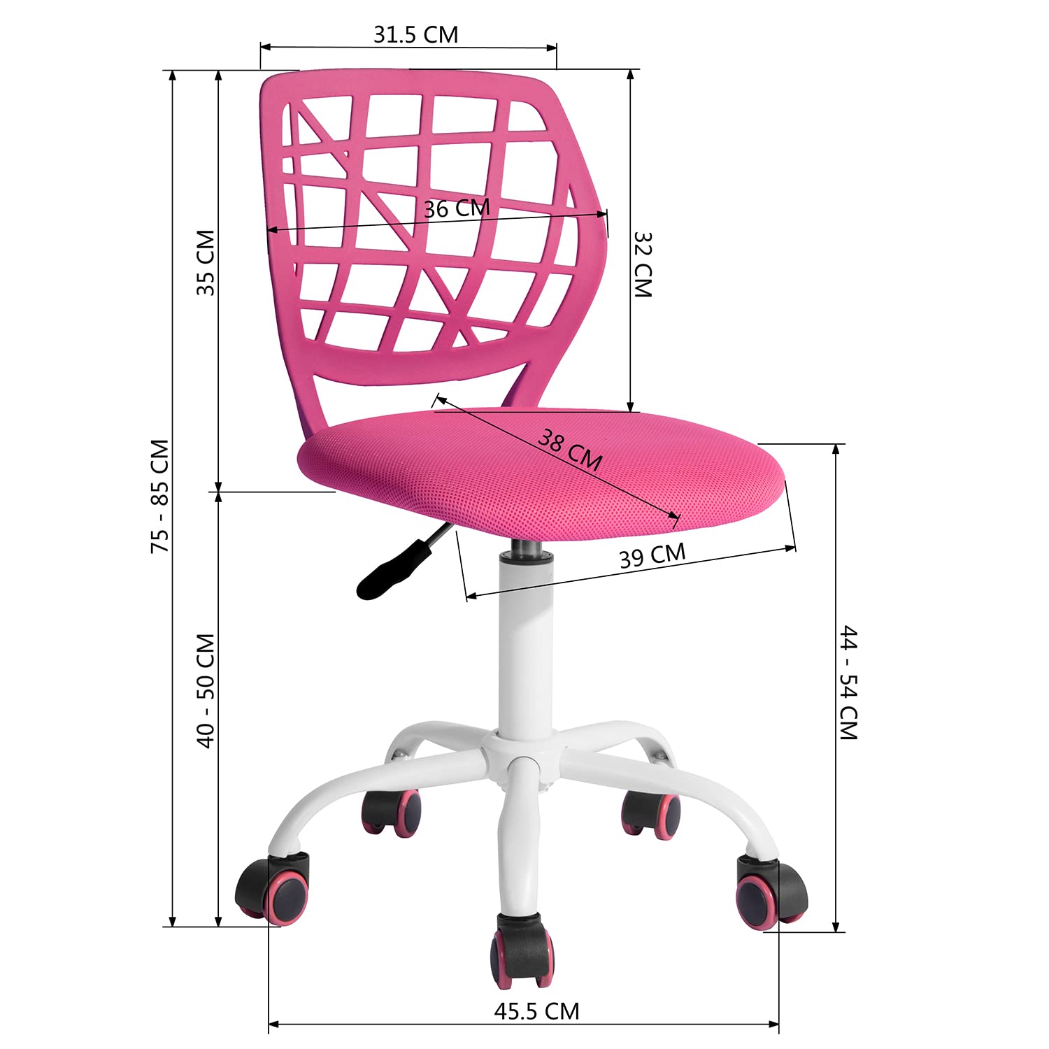 FurnitureR Office Chair Desk Chair Adjustable Height Swivel Fabric Seat Ergonomic Work Chair without Armrest, Pink