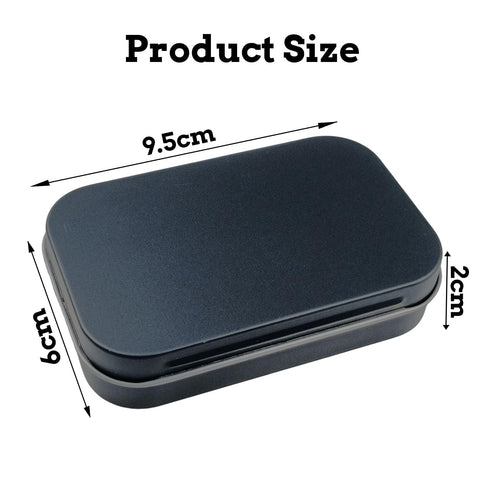 Black Rectangular Metal Storage Tin with Hinged Lid 9.5 x 6 x 2 cm, Small Iron Box for Screws, Coins, Keys, Razor Blades, Sweets & Hardware