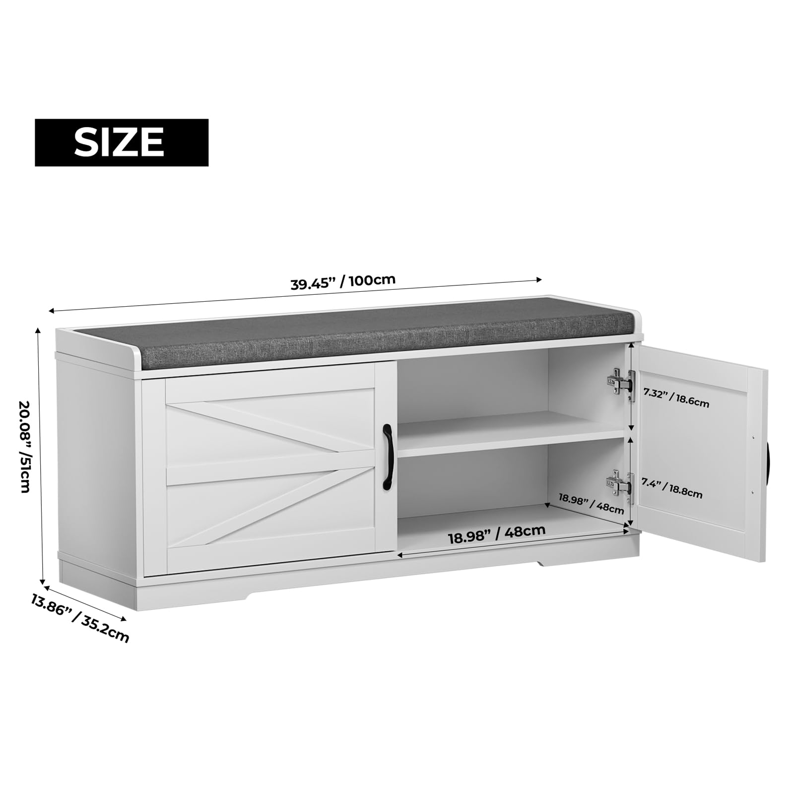 Feonase Shoe Storage Bench with Seat, Shoe Rack with Door, 150kg Load, Closed Shoe Bench, 35 x 100 x 50 cm, Shoe Cabinet for Living Room, Bedroom