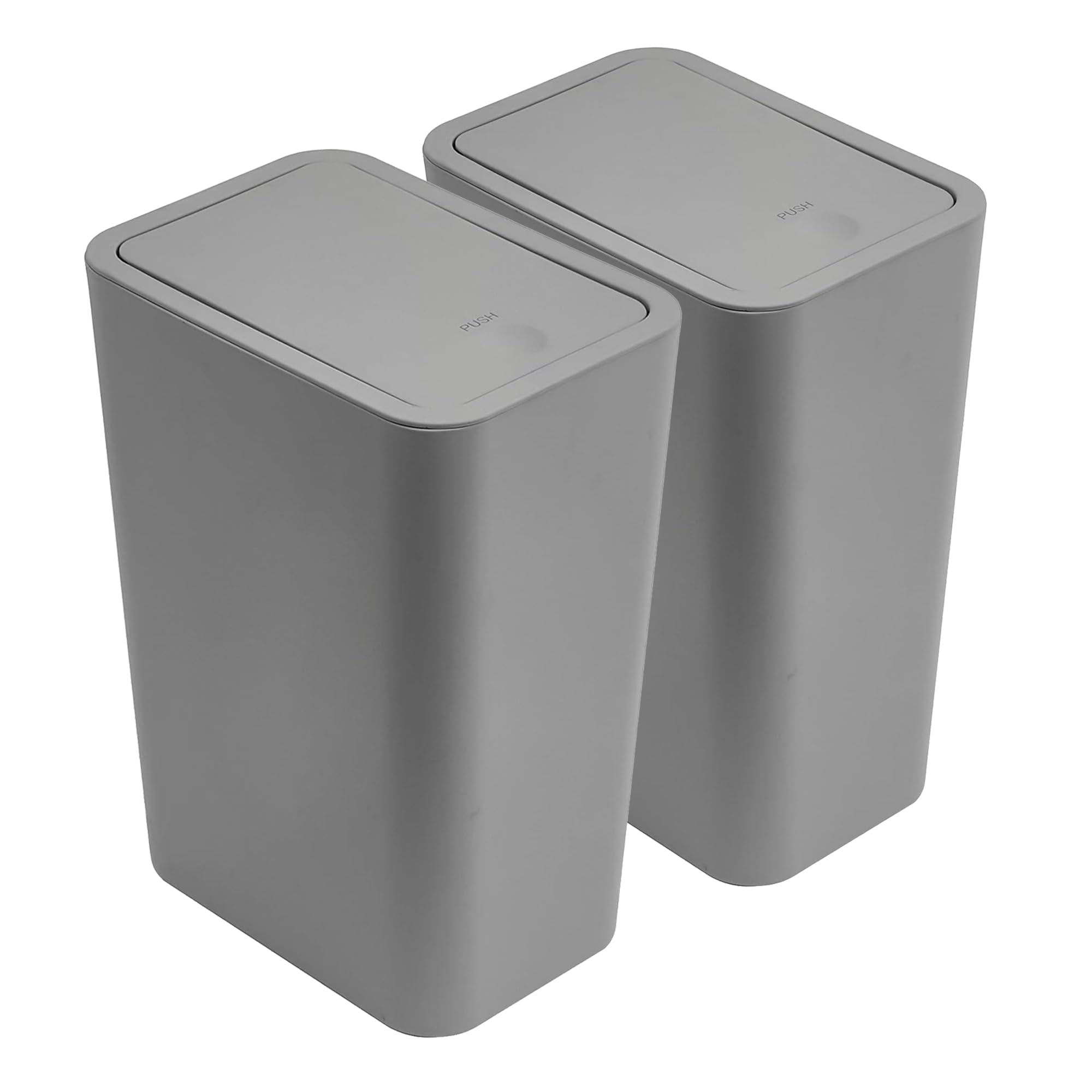 2Pack Bathroom Bin with lid,Push Button Kitchen Bin,Plastic Bins for Toilet, Dog Proof Bin,Trash Can for Bedroom Office Living Room (Grey)