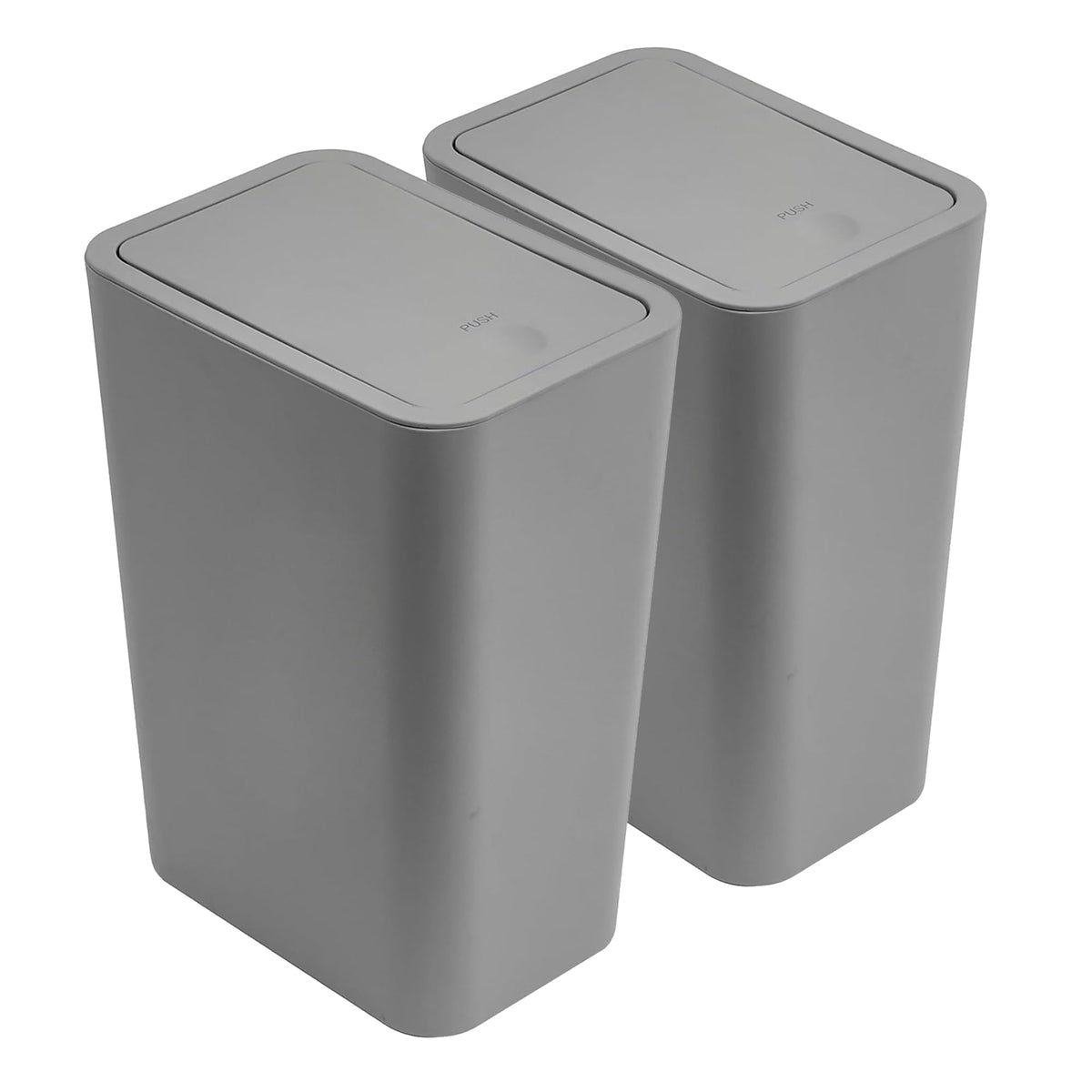 2Pack Bathroom Bin with Lid, Push Button, Plastic Bedroom Bin, Dog Proof, Trash Can for Office Living Room Kitchen Toilet, 10 Liter Capacity, Grey