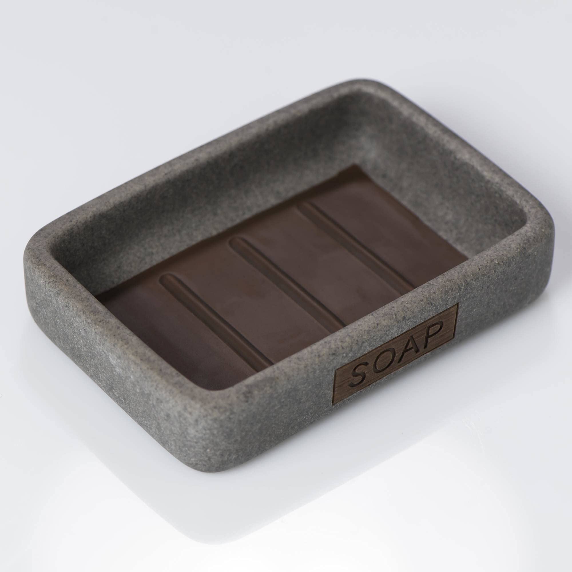 Sealskin Pierra Soap Dish, Polyresin, Grey, 8.6 x 2.5 x 12.2 cm