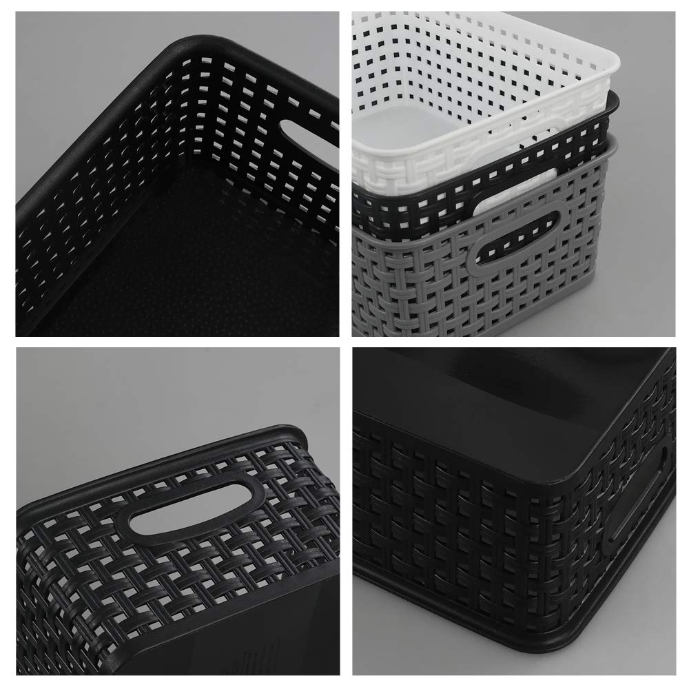 Rinboat Muti-Colour Rectangle Plastic Weave Storage Shelf Baskets, Pack of 6