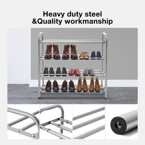 Gurkkst 4 Tier Extendable Shoe Rack Organiser Strong and Durable Heavy Duty Metal Footwear Storage Rack Holds 20+ Pairs (60-100) x 22,5 x 61,5 cm