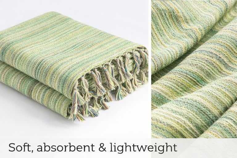 WEFLORIA Turkish Cotton Peshtemal Towel – Lightweight Quick Dry Beach Towel – Large Hammam Spa Towel for Beach, Bath, Travel and Pool (green)