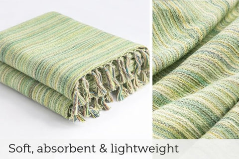 WEFLORIA Turkish Cotton Peshtemal Towel – Lightweight Quick Dry Beach Towel – Large Hammam Spa Towel for Beach, Bath, Travel and Pool (green)