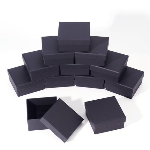 Craftdady 12pcs Black Gift Box Square Cardboard Box with Sponge Jewelry Storage Boxes for Rings Bangle Bracelet Earring Necklace Display