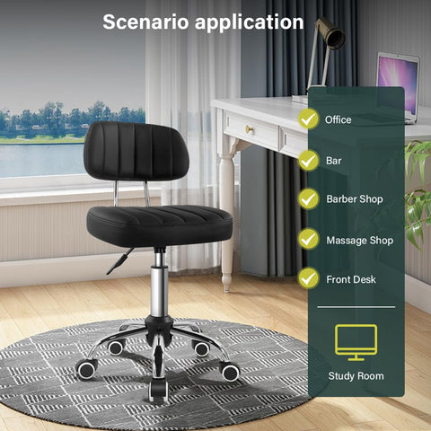 BFTOU Square Swivel Stool on Wheels Perfect for Work SPA Shop Massage Height-Adjustable and Cost-Effective Rolling Stool Chair with Back Black