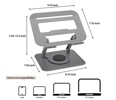 Fit4Less Laptop Stand Ergonomic Design, Adjustable Angel and Height, Foldable fits for laptops, notebooks up to 17.3 Inch (Grey)