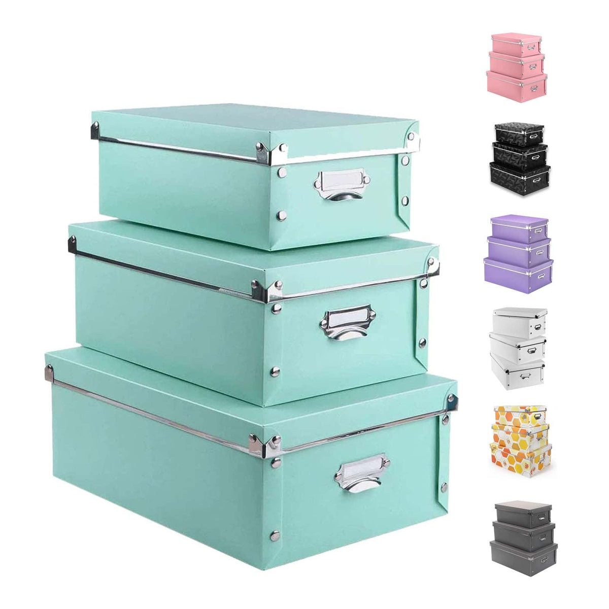 XUCHUN 3 Pack/Set Plastic Storage Box with Lid,Waterproof Collapsible Storage Bins for Shoes/Clothes/Office Teal Color