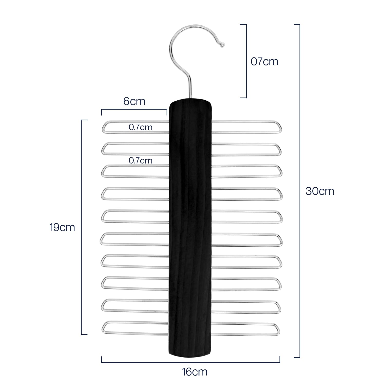 Tie Hanger for Wardrobe | Wooden Tie Organiser for Men with 20 Non-Slip Chrome Bars