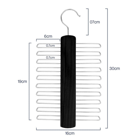 Tie Hanger for Wardrobe | Wooden Tie Organiser for Men with 20 Non-Slip Chrome Bars