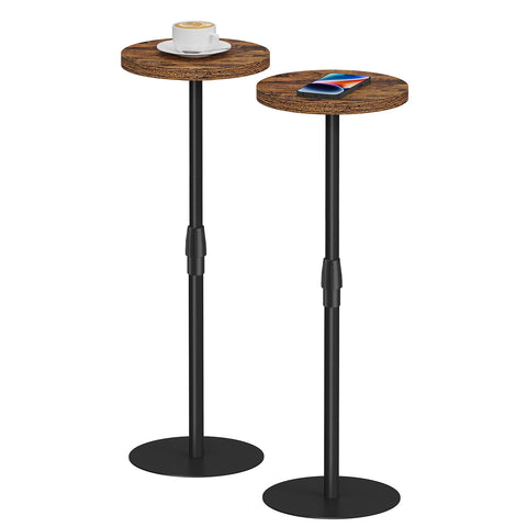 TUTOTAK Tall Round Side Table, Adjustable height, Small End Table, Set of 2, Drink Table, Pedestal Side Table, livingroom, Brown TB01BB0962EU