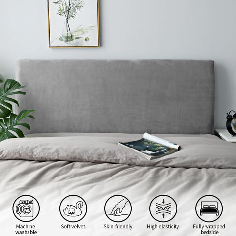 CAIJIN Headboard Covers - Velvet Stretch Soft Dust Proof Headboard Cover for Bedroom Upholstered Headboard 120-140cm (Full), Light Grey