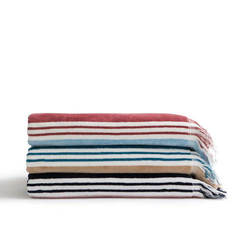 Christy College Beach Towel | 500 GSM | Sand Free | 100% Cotton | Yarn-dyed striped beach towel | Quick Dry Towelling Rear | 100cm x 180cm | Navy Blue