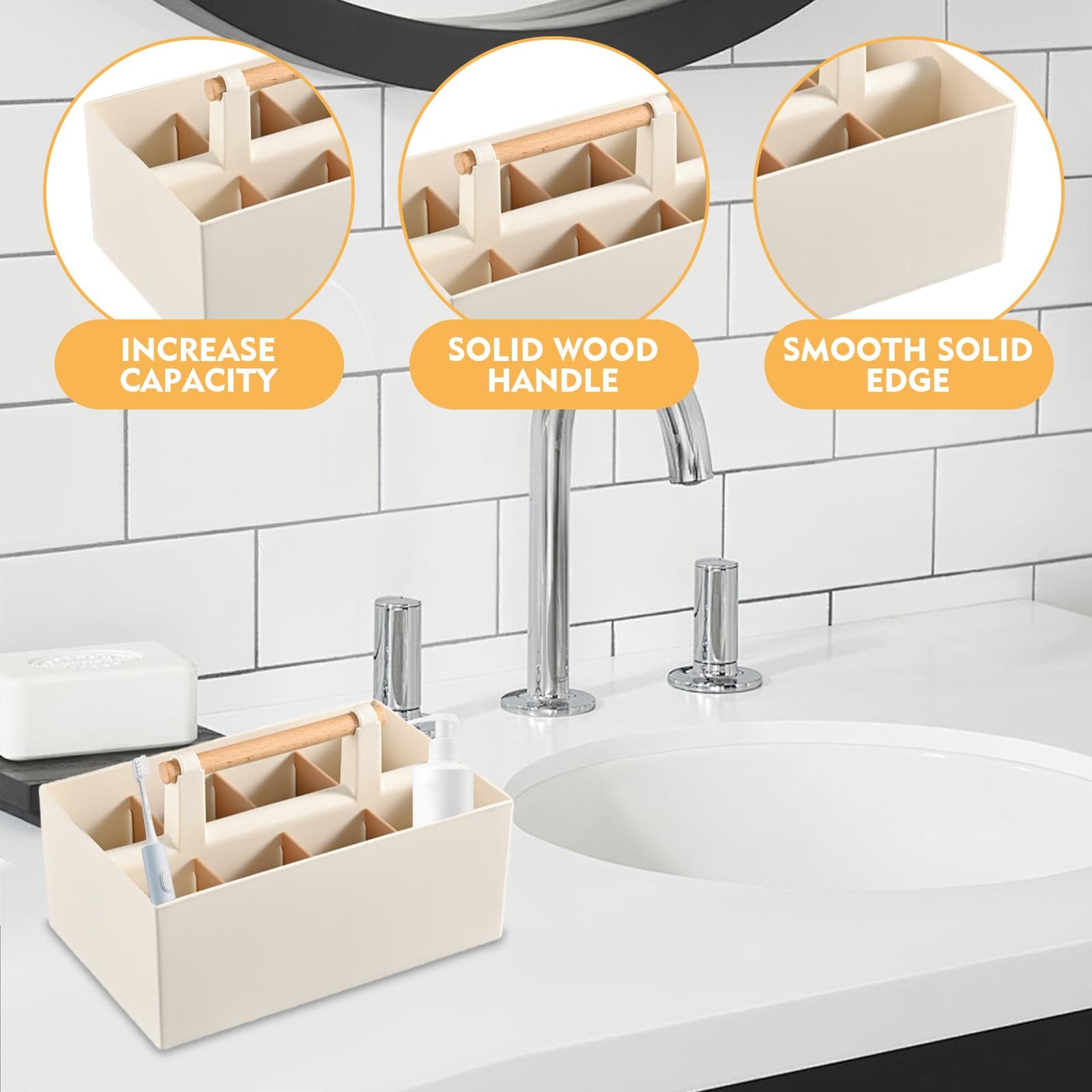 WEELOO Bathroom Storage Organiser, with Handle and Detachable Compartments