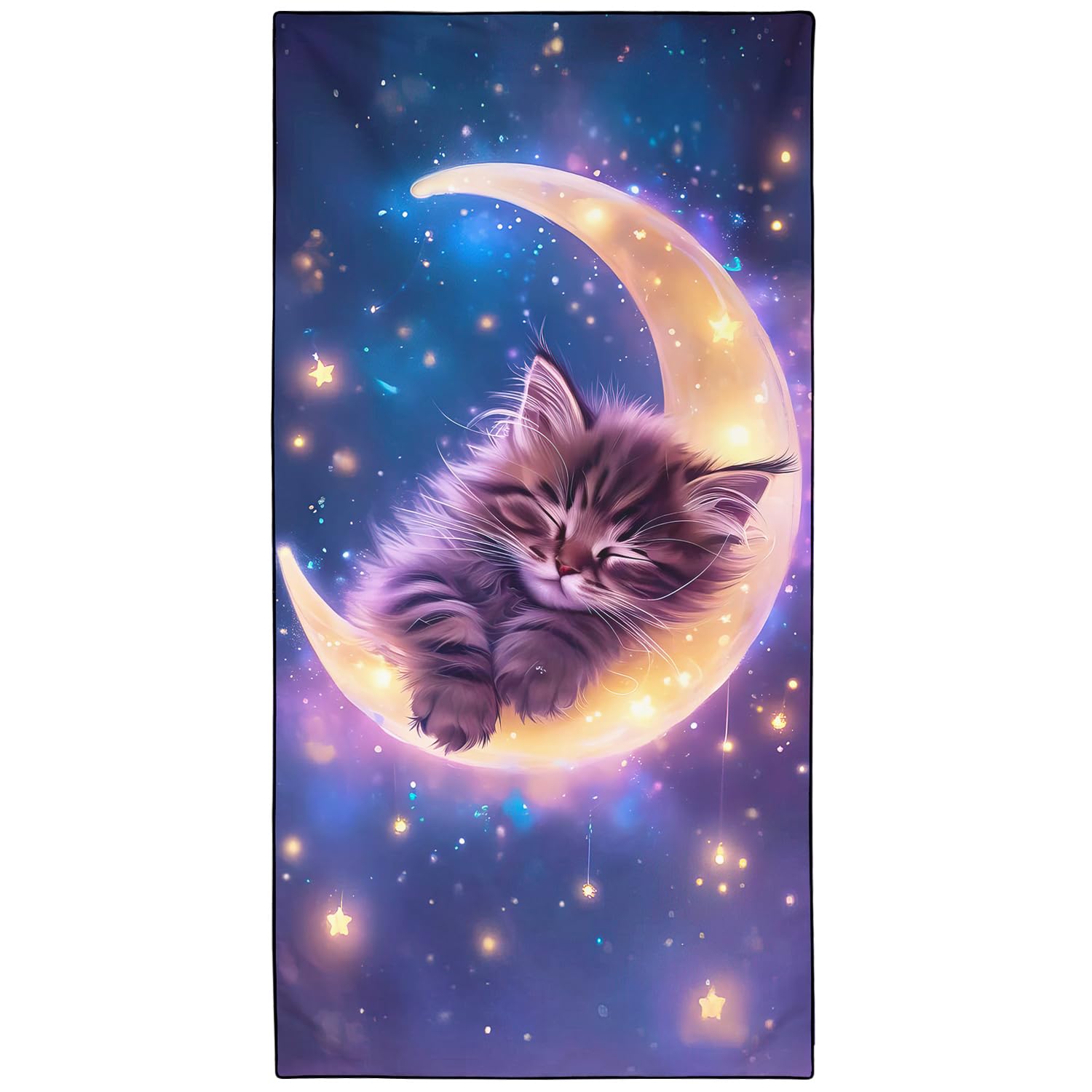 Violetpos Nebula Sleeping Kitten Beach Towel for Kitty Lovers, Extra Large 180x90 cm 250GSM Microfibre, Sand Free Quick Dry