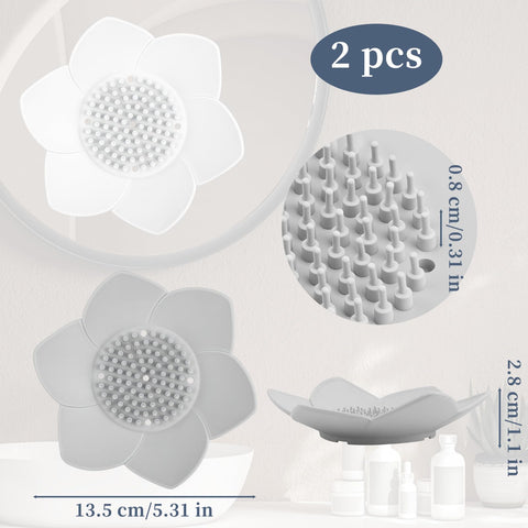 2 Pcs Lotus Shape Shower Steamer Tray, Silicone Soap Holder Non-Slip, Flower Shape Draining Soap Dishes with Drainage for Shower Non-Slip Holders