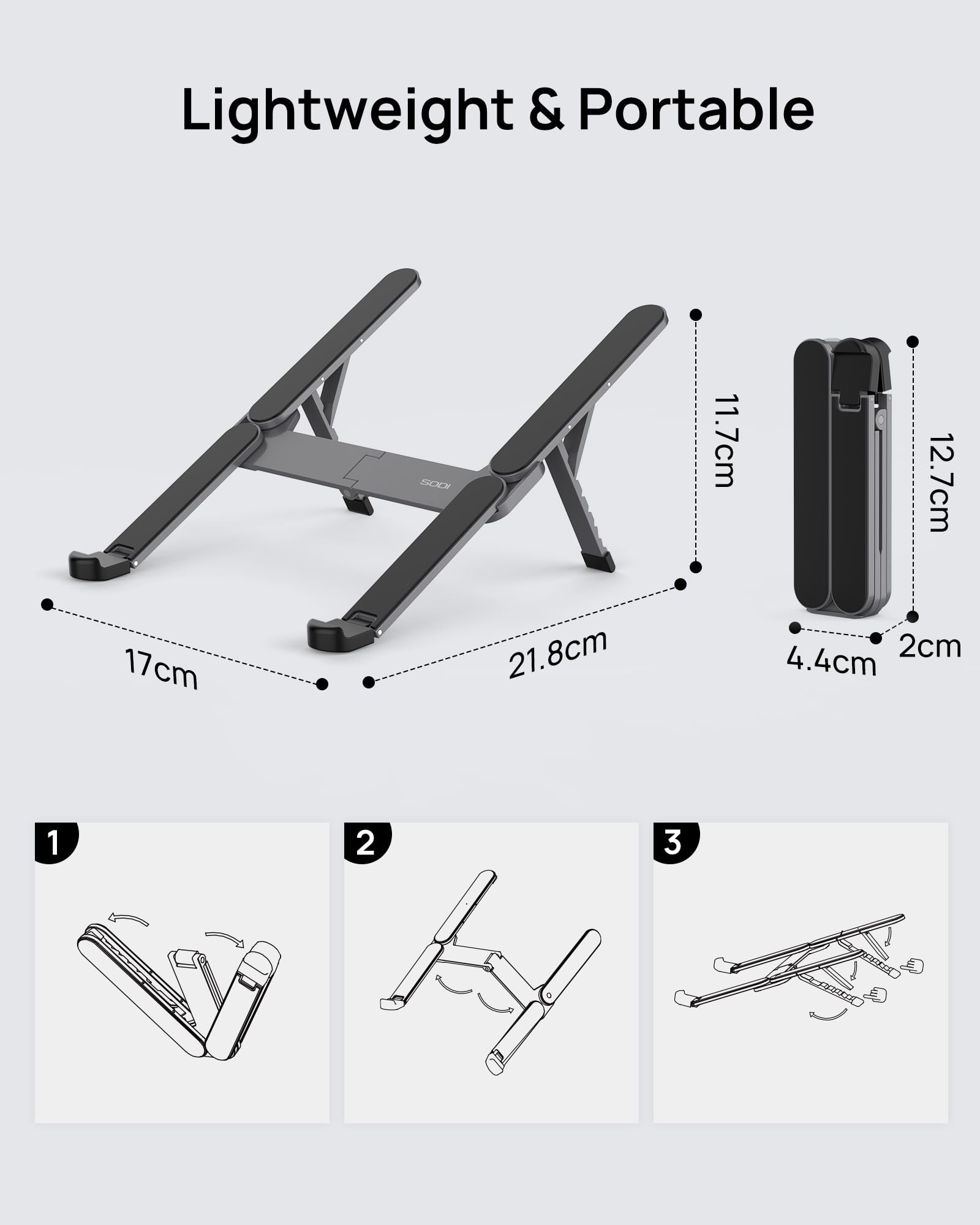 SODI Laptop Stand, Pocket-sized, Foldable and Portable Laptop Stand, 6 Adjustable Levels, Lightweight for Travel/Library/Cafe