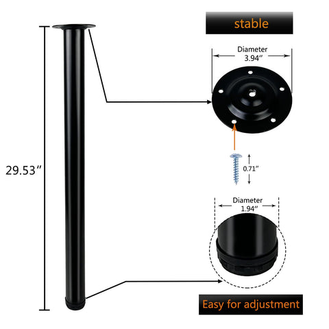 QLLY Table Legs 75cm/29.5 inch Adjustable Metal Desk Legs, 4 Pcs Furniture Legs, DIY Office Table Leg (75cm, Black)