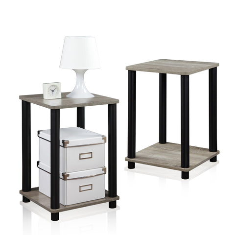 Furinno TURN-N-TUBE Side Table Set of 2, 2-Tier Stackable End Table with Open Shelf, Toolless Night Stand, Bedside Table, for Living Room, Bedroom