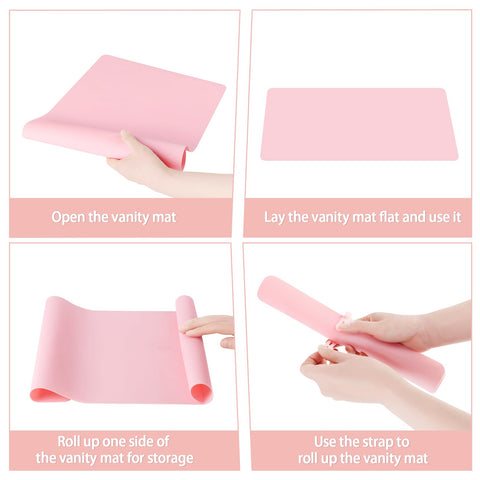 Silicone Dressing Table Mat Protector for Makeup, 55x30cm, Sakura Pink