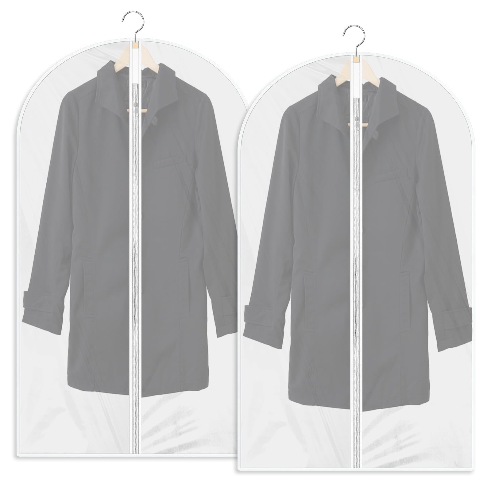 Garment Bags 2 PCS Dustproof Clothes Covers Waterproof Moth Proof Coat Bag with Zip Translucent Suit Cover Bags Anti-Mite Breathable Protector for