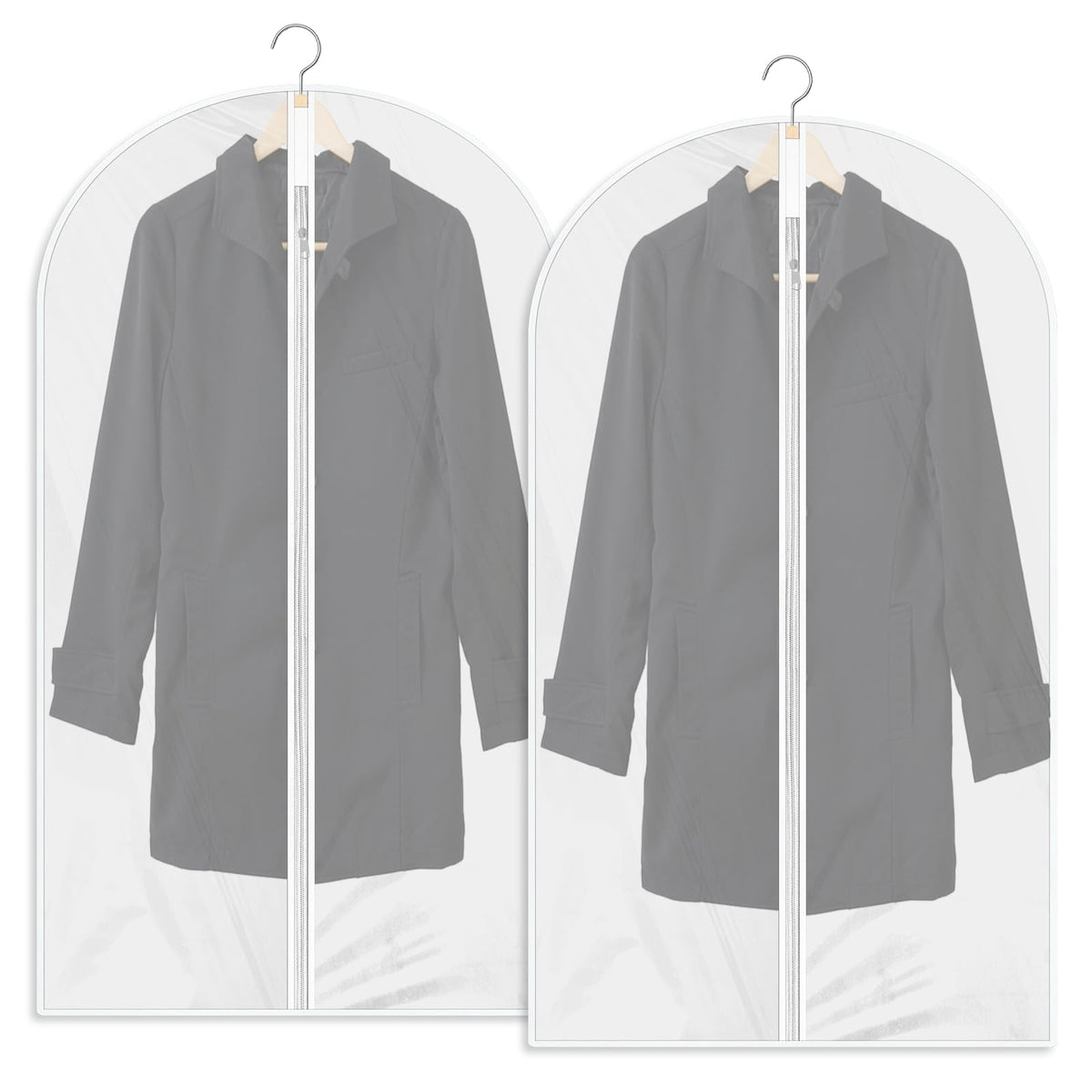Garment Bags 2 PCS Dustproof Clothes Covers Waterproof Moth Proof Coat Bag with Zip Translucent Suit Cover Bags Anti-Mite Breathable Protector for