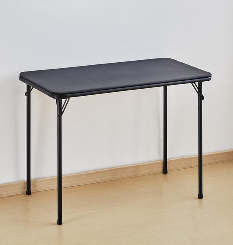 KAIHAOWIN Metal Folding Table, Small Foldable Desk with Vinyl Top, Powder-Coated Steel Legs