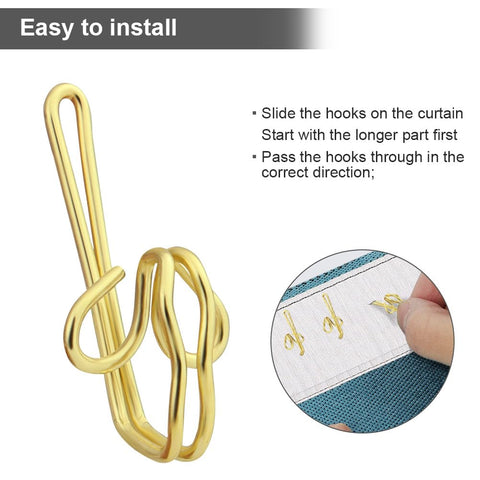 Alaoo 120 Pack Curtain Hooks, Metal Curtain Hooks, Gold Curtain Header, Heavy Duty Curtain Hooks, Tape Drapery Hooks for Drapery Shower Curtain