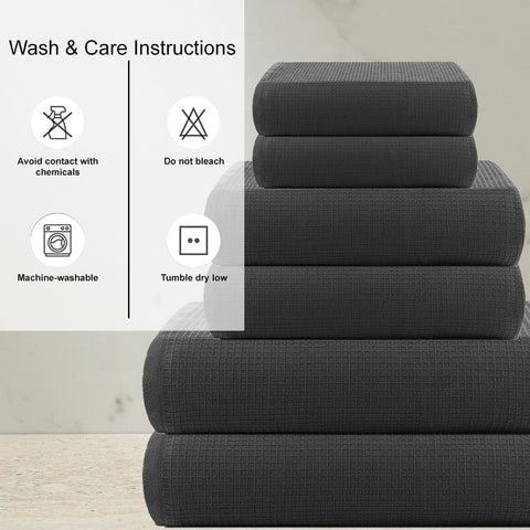 CASA COPENHAGEN Waffle Terry 6-piece set, cotton, extra large, luxurious, fir grey, 2 bath towels XL, 70 x 140 cm, 2 large hand towels, 50 x 80 cm