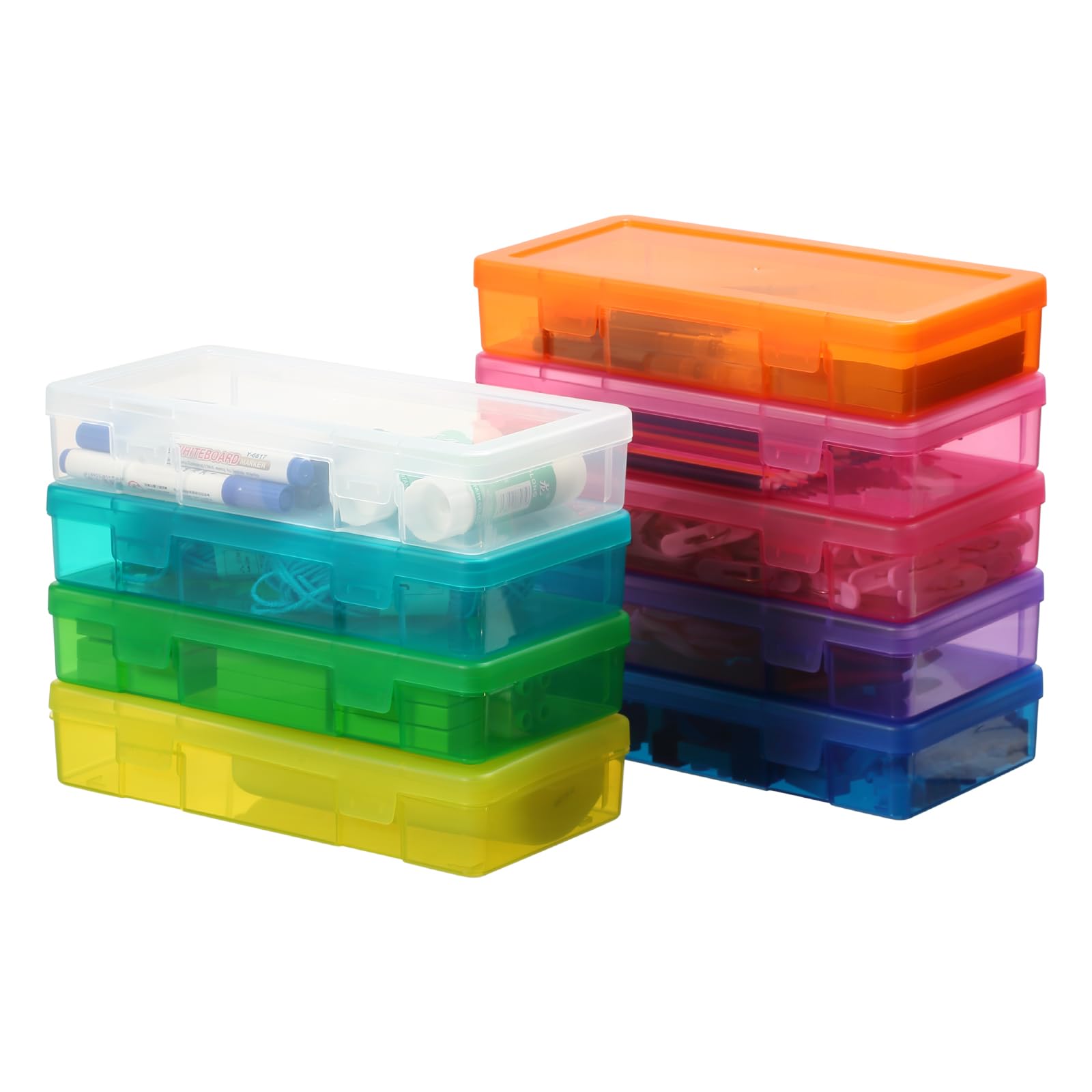 novelinks Medium Plastic Storage Boxes with Latching Lids – 9 Pack Stackable Craft Organizers for Supplies, Pencils, Crayons, Beads