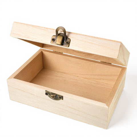 Unpainted Wooden Box with Hinged Lid, 5.9"X3.93"X2.4" Small Decorative Box