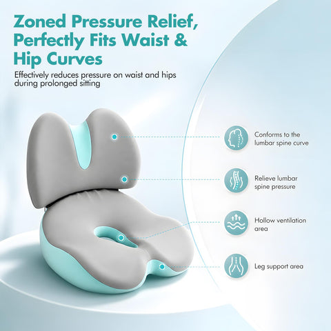 Memory Foam Seat Cushion & Lumbar Support Pillow Set, 2-in-1 Ergonomic Orthopaedic Office Chair Cushion with Non-Slip Base – Coccyx