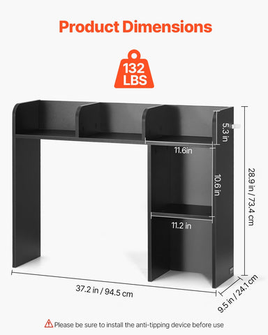 VEVOR Desktop Bookshelf, 2-Tier Desktop Storage Organizer, 37.2" x 9.5" x 28.9" Office Storage Rack Wood Display Shelf