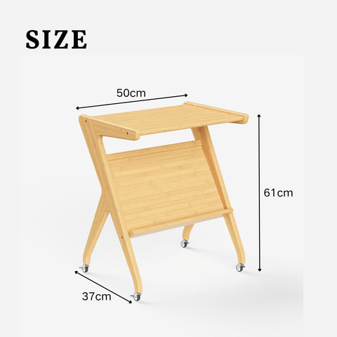 Hunlostten Bamboo Side Table with Casters Storage, Living Room Bedside Tables for Bedroom, Wood End Tables Home Office Sofa Table Nightstand