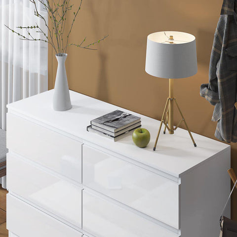 FWStyle Modern 6 Drawer Chest, 40 cm Length x 120 cm Width x 77 cm Height, White Gloss