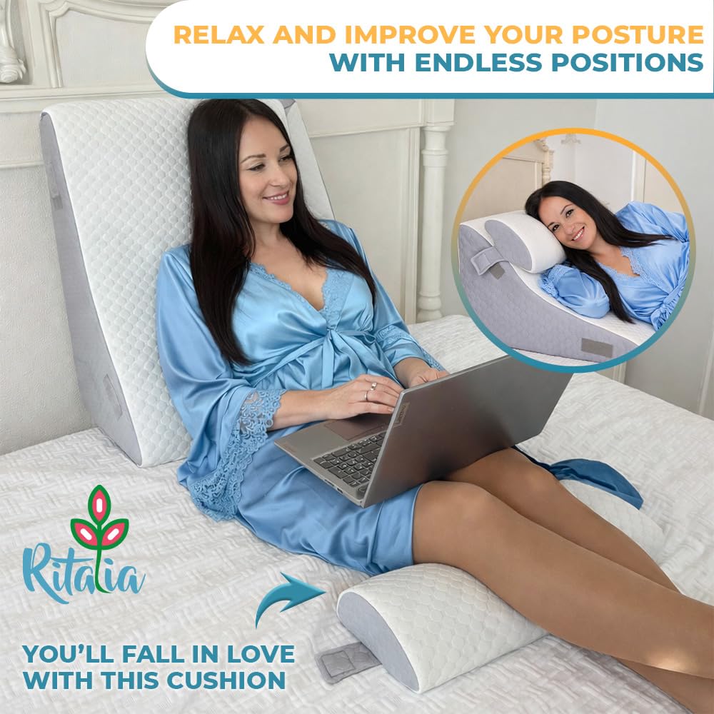 Ritalia® Wedge Pillow 60x60x30 cm | Back Pillow Bed and Vein Pillow | Ergonomic Seat Pillow Bed with Back Support