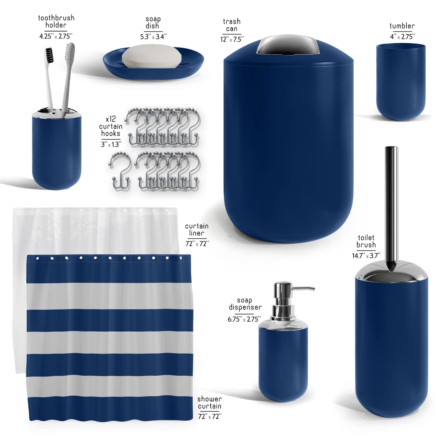 Clara Clark Bathroom Set - Gray Bathroom Accessories Set, 20PC Bathroom Accessory Set, Shower Curtain Set with Liner, Toothbrush Holder