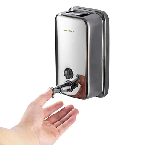 anydry Stainless Steel Wall-Mounted Manual Soap Dispenser, 500ml Capacity, Elegant Polished Design Dispenser