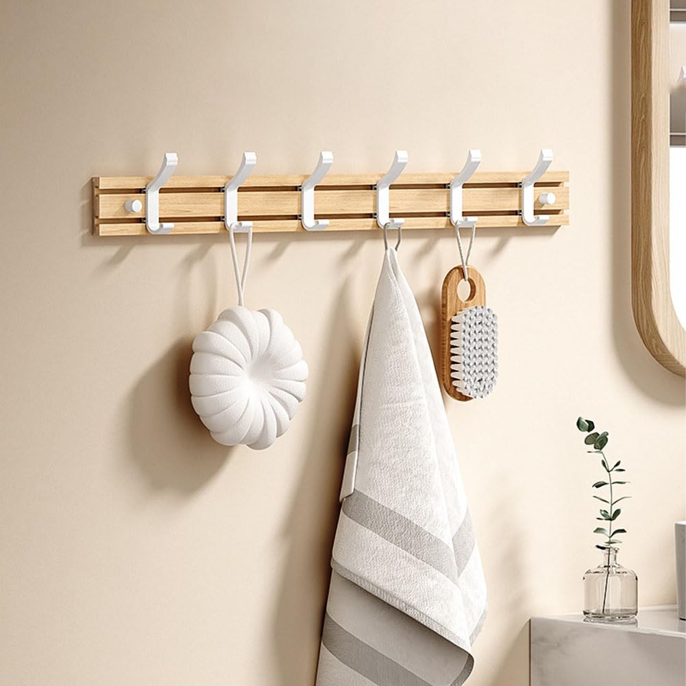 Koomuao Jumuao Bamboo Wall Mounted Coat Rack, 4 Hooks for Hanging Clothes, Bathrobes, Towels, Coats Wall Hook for Entryway, Bedroom, Bathroom
