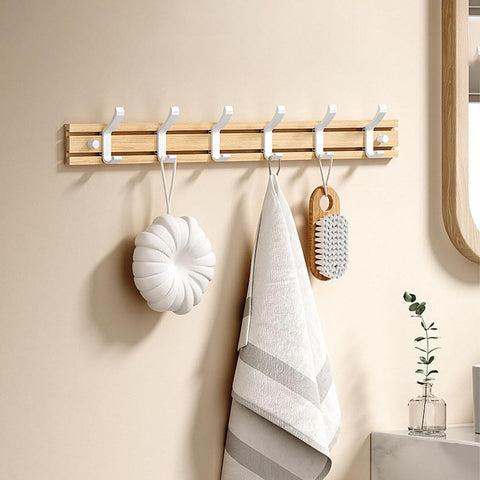 Koomuao Jumuao Bamboo Wall Mounted Coat Rack, 4 Hooks for Hanging Clothes, Bathrobes, Towels, Coats Wall Hook for Entryway, Bedroom, Bathroom