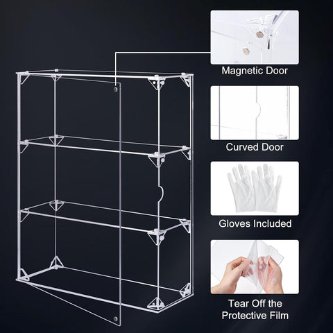 Dezzer 3 Tier Acrylic Display Case with Magnetic Door for Collectibles