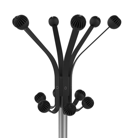 UNILUX Hakea Coat Stand Chrome-Plated Steel and Black Plastic with 12 Round Clothes Hooks and Adjustable Umbrella Stand 176 cm High