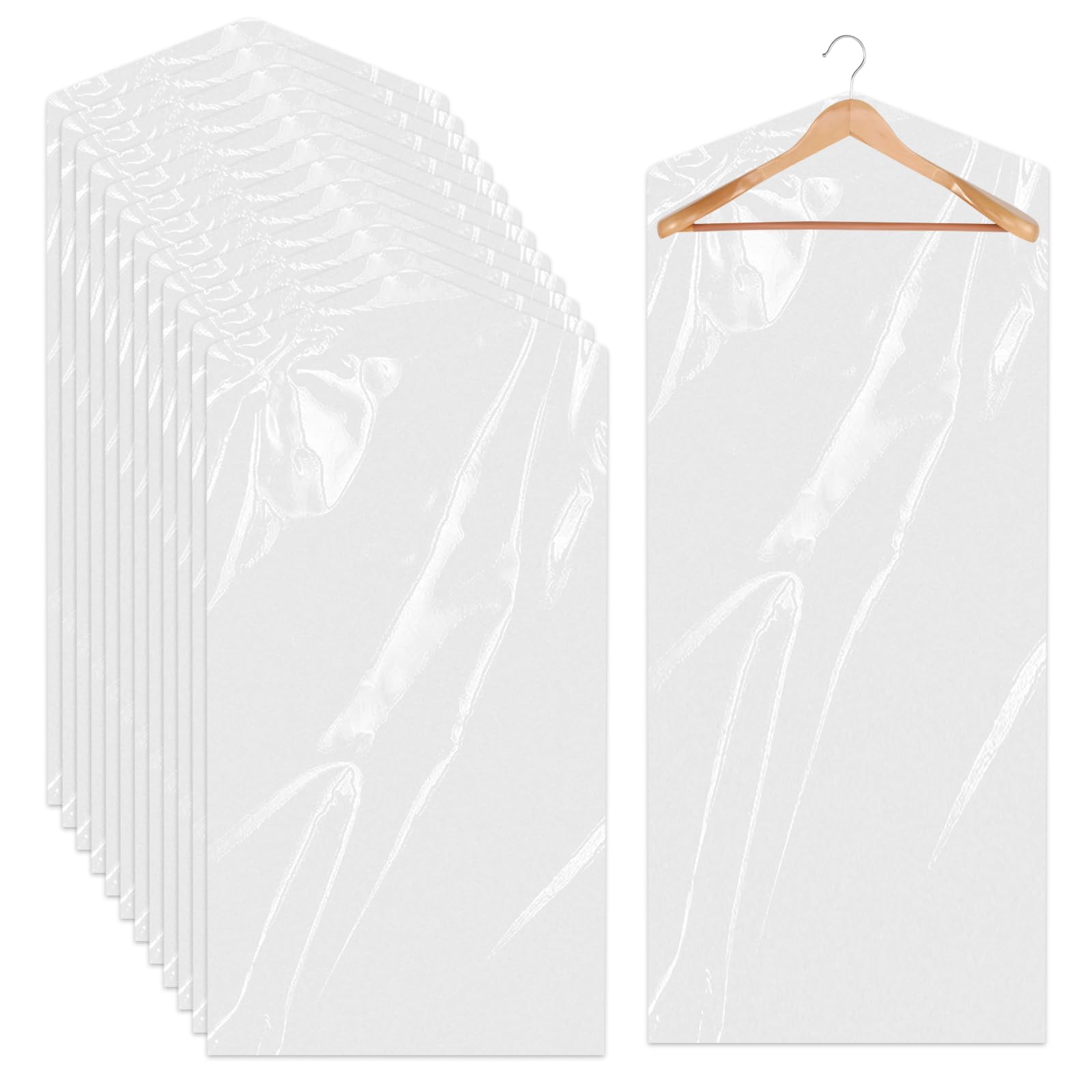 10 Pack Long Dress Covers 71 Inch Clear Garment Bags for Hanging Clothes Plastic Suit Bags Dry Cleaning Bags Hanging Dust-proof Garment Bags for Coat