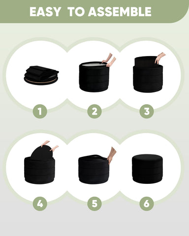 Bonlife Large Storage Ottoman Round - Folding Foot Rest with Hidden Storage, Black Velvet 58x58x44cm for Living Room, Bedroom & Hallway