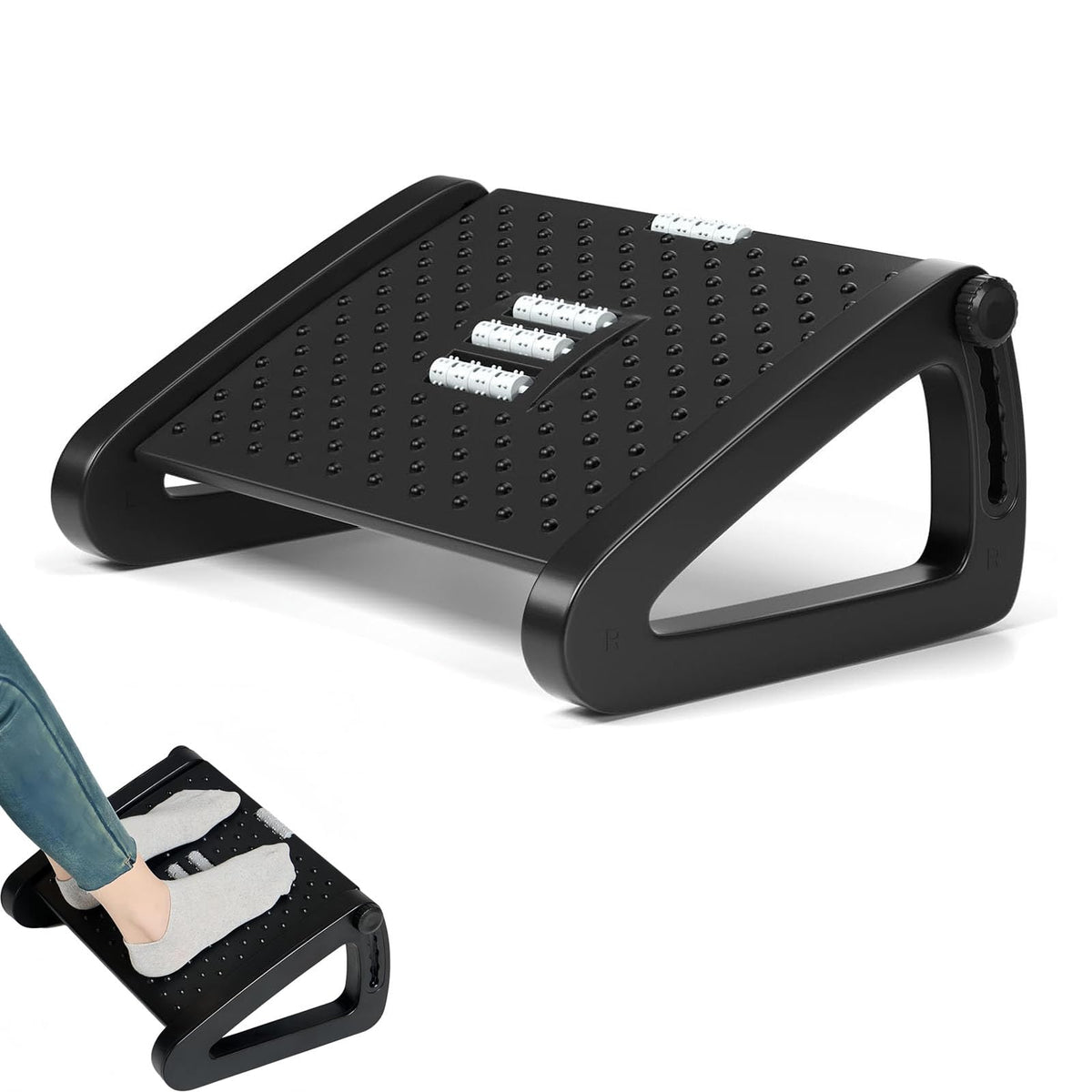 Foot Rest for Under Desk at Work,Adjustable Height Footrest Ergonomic Foot Stools for Under Office Desk,Rocking Footrest with Roller Massager-Leg