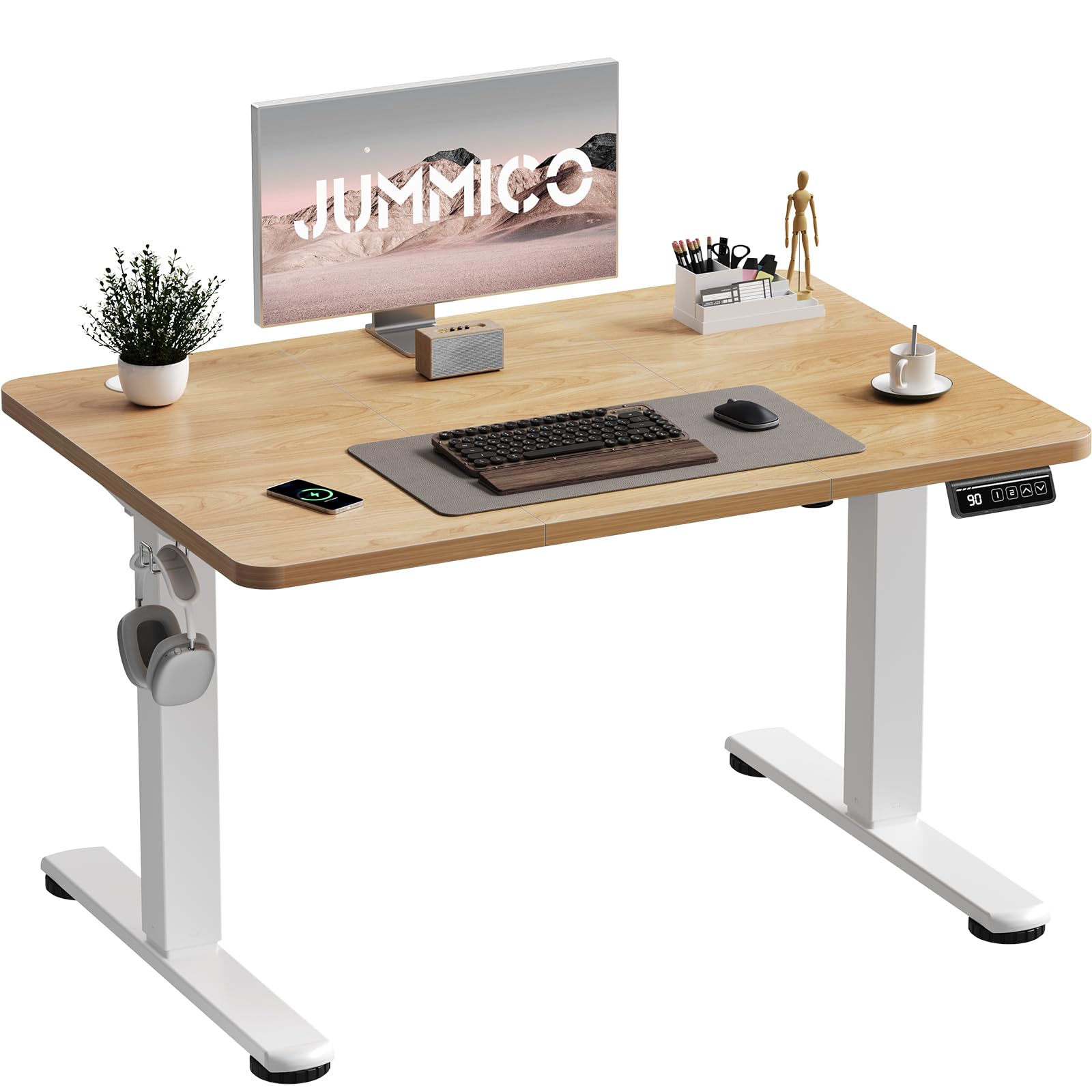 JUMMICO Electric Standing Desk 100 x 60 cm Home Office Height Adjustable Desk, Computer Lift Table with Smart Panel