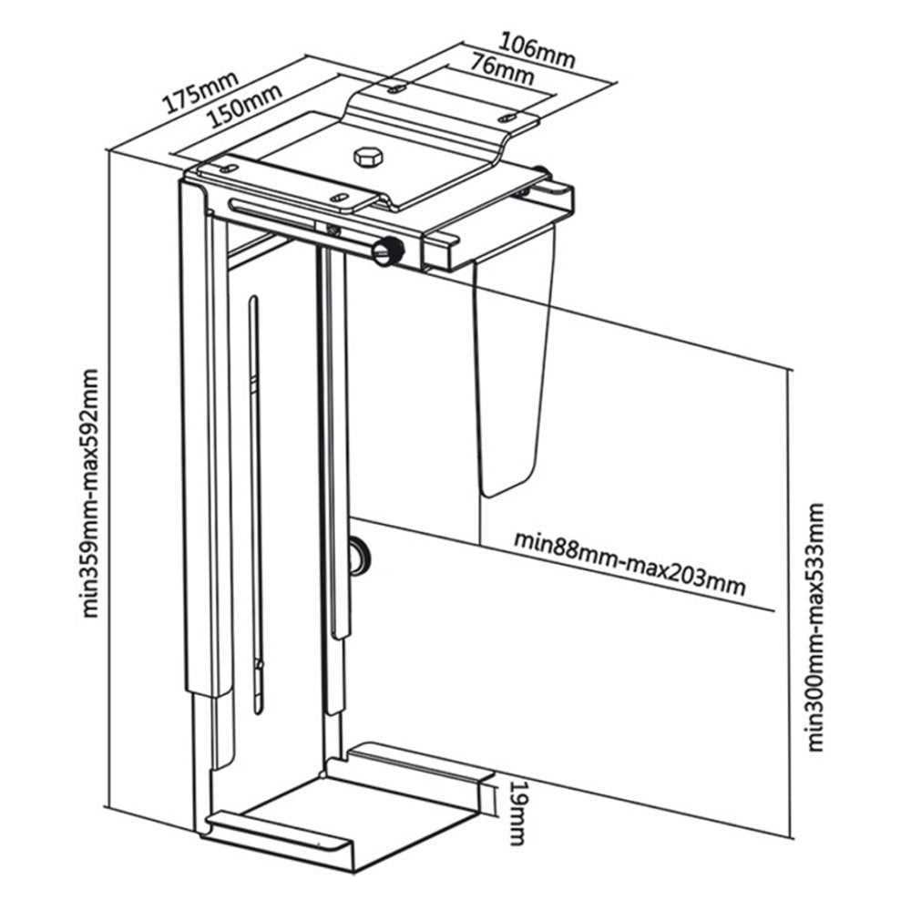 Maclean MC-713B or MC-713S Under Desk PC Mount The 10 kg Black Or Silver (Silver)