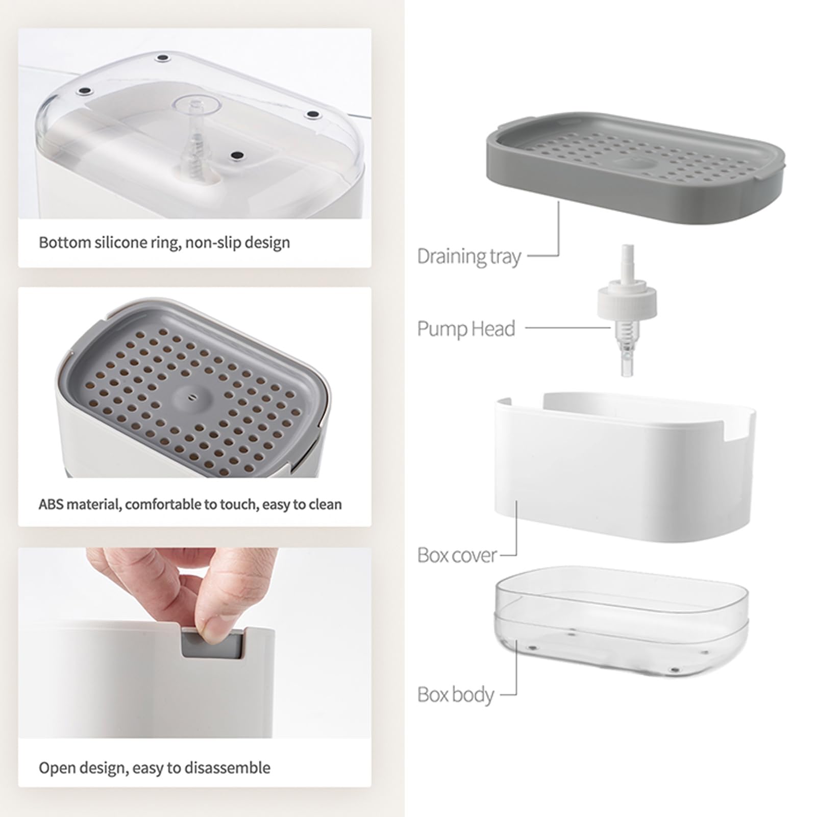 Dish Soap Dispenser, RUFCRIL 300ml Kitchen Soap Pump Dispenser with Sponge Included, White